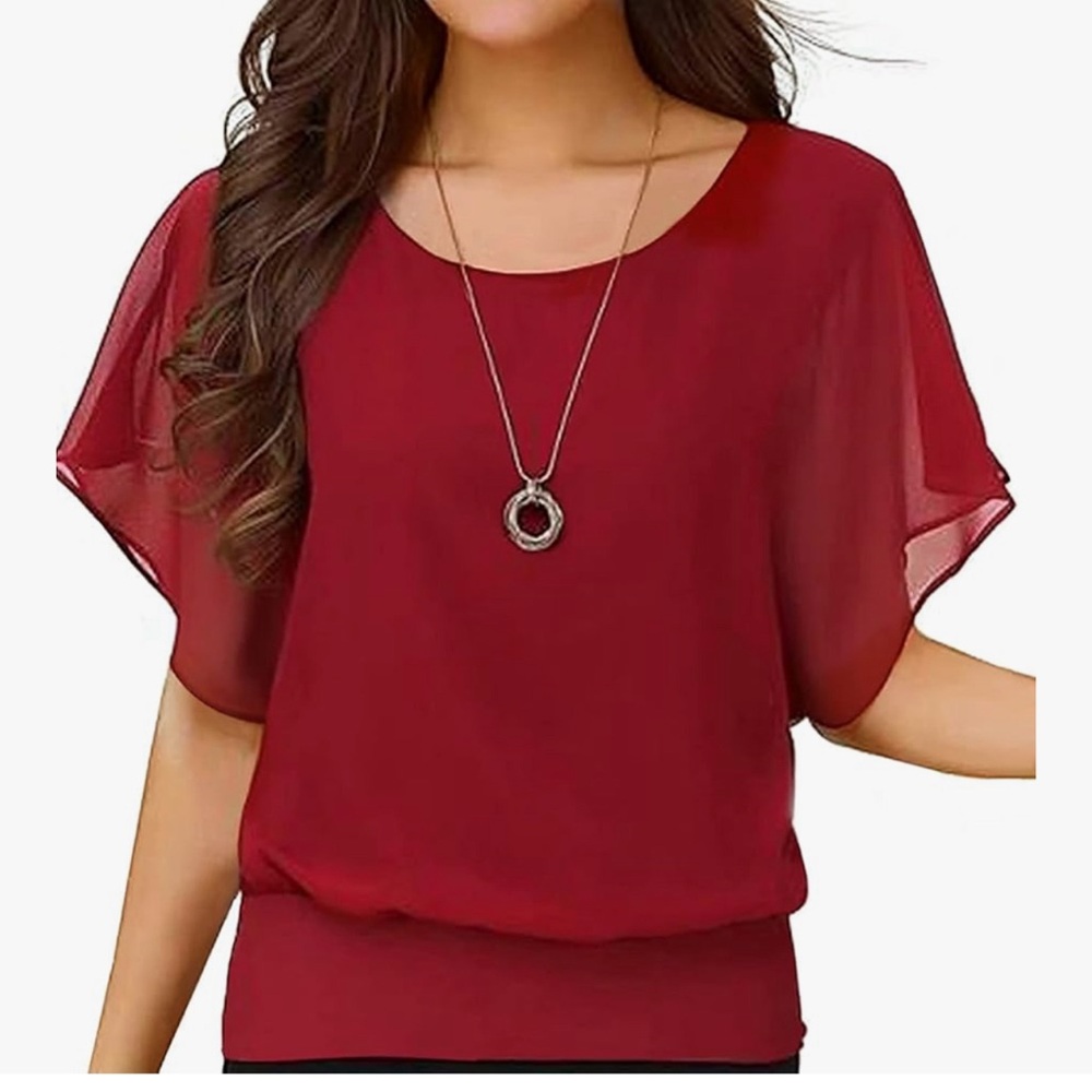 Chic Burgundy Chiffon Blouse